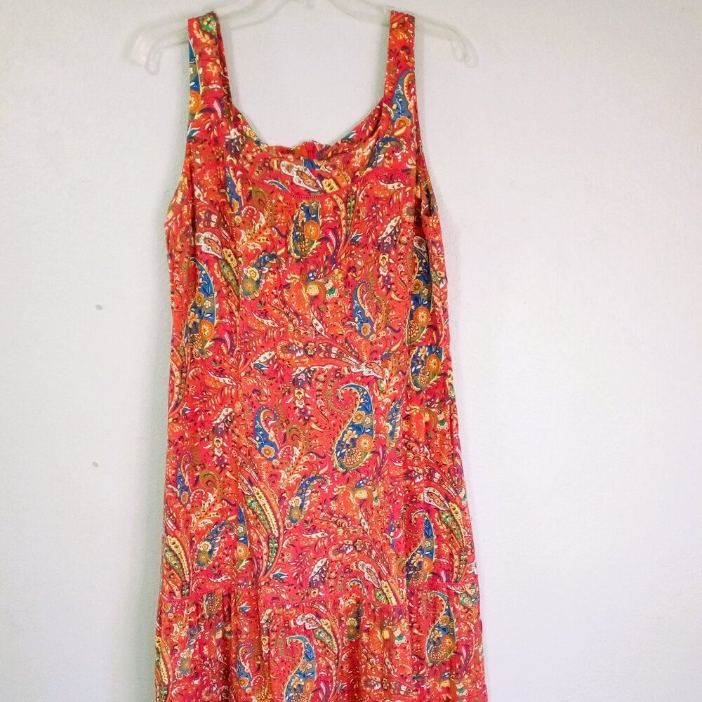 Talbots Large Orange Paisley Print Sleeveless Versatile Maxi Dress Size 16p